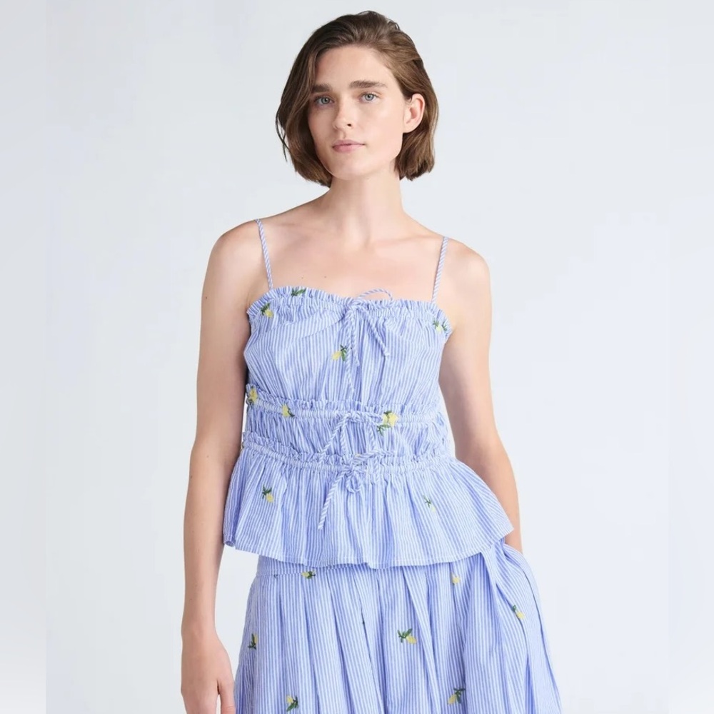 Striped Blue Camisole with Floral Details